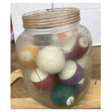 Gallon canister jar with billiard balls