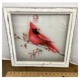 Hand painted cardinal bird on mesh