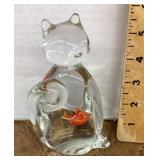 Glass cat paperweight with fish in belly