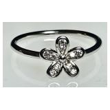 Sterling silver flower ring with clear stones