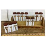 11 Griffiths milk glass spice jars with rack