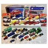 2 model kits and assorted small cars