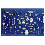 Brooches, pins, hat pins, stick pins