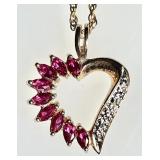 Gold over sterling heart necklace w/red stones