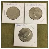 3 modified Kennedy half dollars
