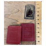 2 old books and tintype photo