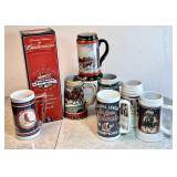 Budweiser and Cardinals steins and bottle