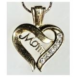 Gold over sterling MOM heart necklace 29" chain