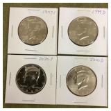 4 Kennedy half dollars