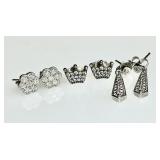 3 pair sterling silver earrings
