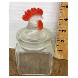 Glass jar with rooster lid