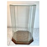 16" tall 8-sided glass dome on oak base