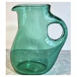 Blue-green Blenko glass pitcher