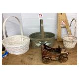 3 baskets and tin car planter
