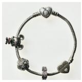 Sterling silver Pandora bracelet w/4 charms