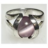 Sterling silver ring with purple cat