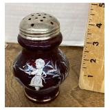 Ruby glass Mary Gregory style sugar shaker