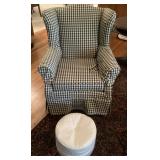 Plaid wingback chair & ottoman