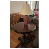 Round pedestal side table and lamp