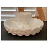 Westmoreland milk glass divided dish with dip bowl