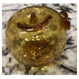 Amber crackle glass paperweight