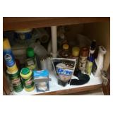 Cleaning supplies under laundry room sink