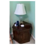 Hexagon nightstand, lamp, plus contents