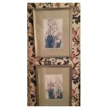 2 framed artist signed floral prints15x19