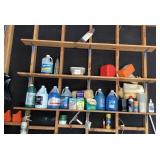 Contents of storage shelves in garage