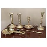 Brass candle holders and snuffer