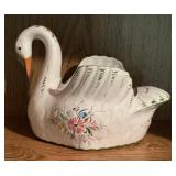 Hand painted ceramic swan planter