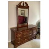 Cherry wood triple dresser with mirror