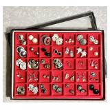 Clip/screw-back earrings in glass top riker box