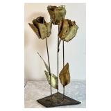MCM brutalist metal 3 roses sculpture 14"