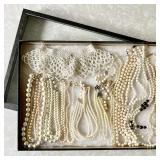 Faux pearl necklaces,collar, bracelet in riker box