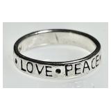 Sterling silver Mind Body Spirit Love Peace ring