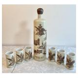 Anheuser Busch stoneware decanter & 6 glasses