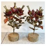 2 MCM brutalist metal flowers sculptures