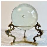 5" crystal ball on brass dragon stand