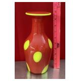 1996 Tony Cray red glass vase with yellow dots