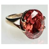 Gold over sterling ring w/large red/orange stone