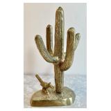 Solid brass seguaro cactus & roadrunner