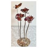 MCM brutalist metal flowers & butterfly sculpture