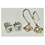 2 pair sterling silver earrings with clear stones