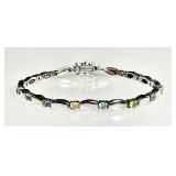 Sterling silver bracelet with multi-color stones