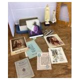 Lot of religious ephemera and figures