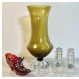 Fenton glass shoe, Lenox S&P, green glass vase