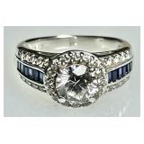 Sterling silver ring with clear and blue stones