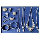 Rhinestone necklaces, bracelets, and brooches