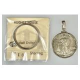 1943 Walking Liberty half dollar in sterling bezel
